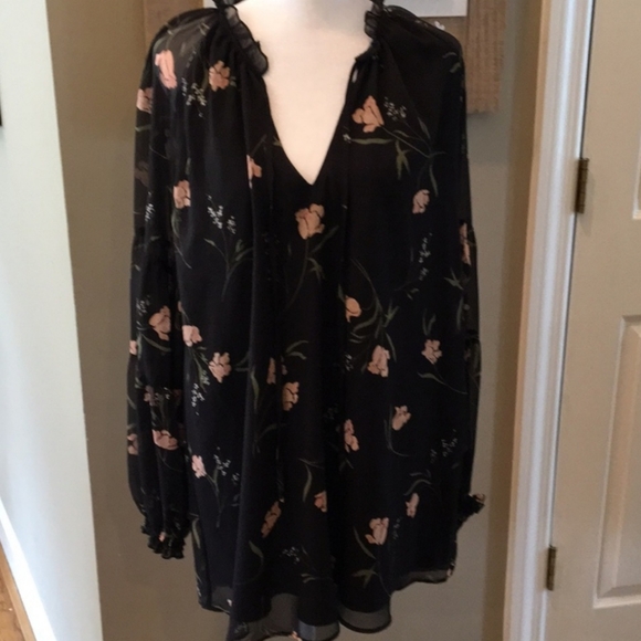 Floral Long Sleeves Mini Dress Black - Picture 1 of 7